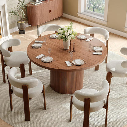 47 Inch round Dining Table for 4, Circle Kitchen Table with Wood Strip Base, Modern Farmhouse Dinner Tables for Kitchen, Living Room (Walnut)