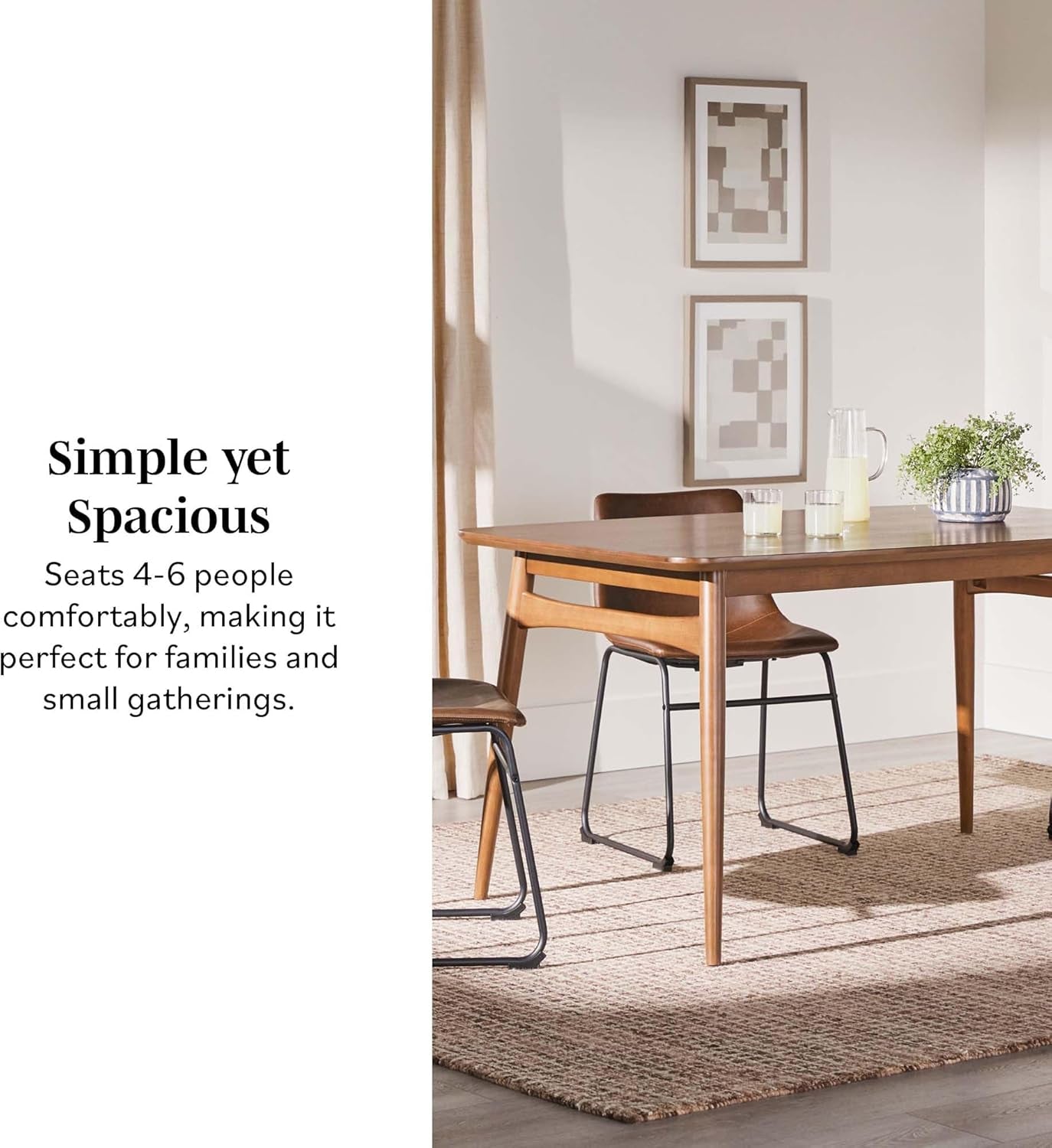 Mid-Century Modern Solid Wood Tapered-Leg Dining Table, 59 Inch, Walnut