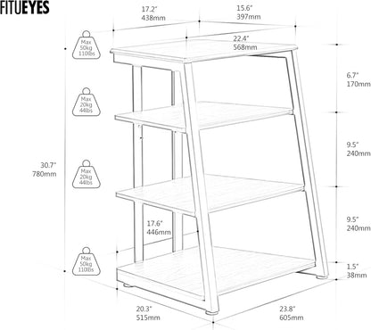 Design 4-Tier AV Media Stand Corner Shelf for Record Player Wooden Stereo Cabinet Audio Rack Tower with Height Adjustable Wooden Shelves for Ps4 (Walnut)
