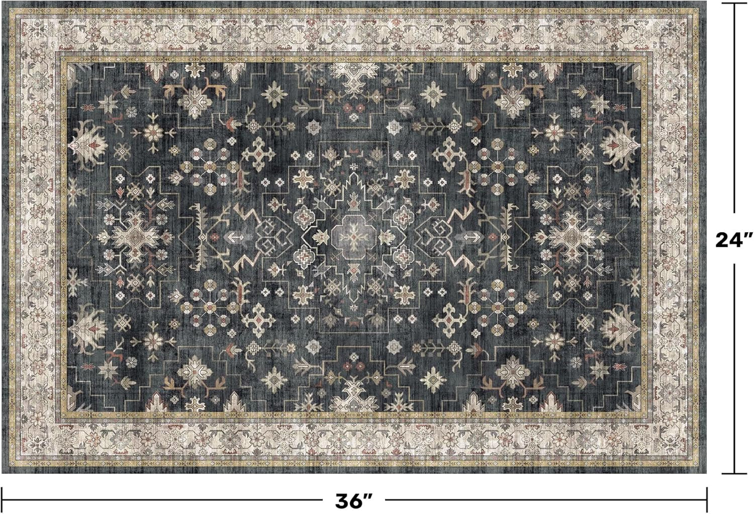 Black Washable Entry Rug, 2X3 Small Rugs for Entryway Kitchen Bathroom Door Mat Indoor Entrance, Non Slip Rubber Backing, Stain & Fade Resistant, Ashen Charcoal Floral Decor