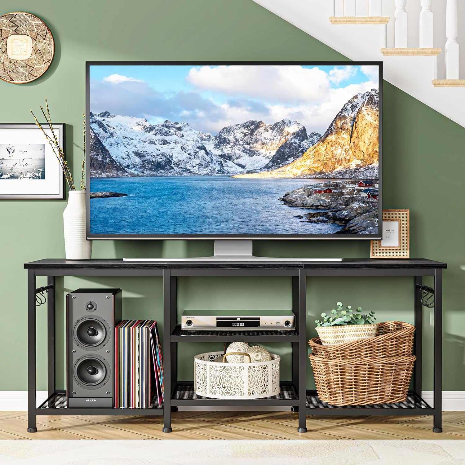 TV Stand for Living Room Entertainment Center for 55 Inch Tvs, TV Media Console Table Television Stands for Bedroom, Black