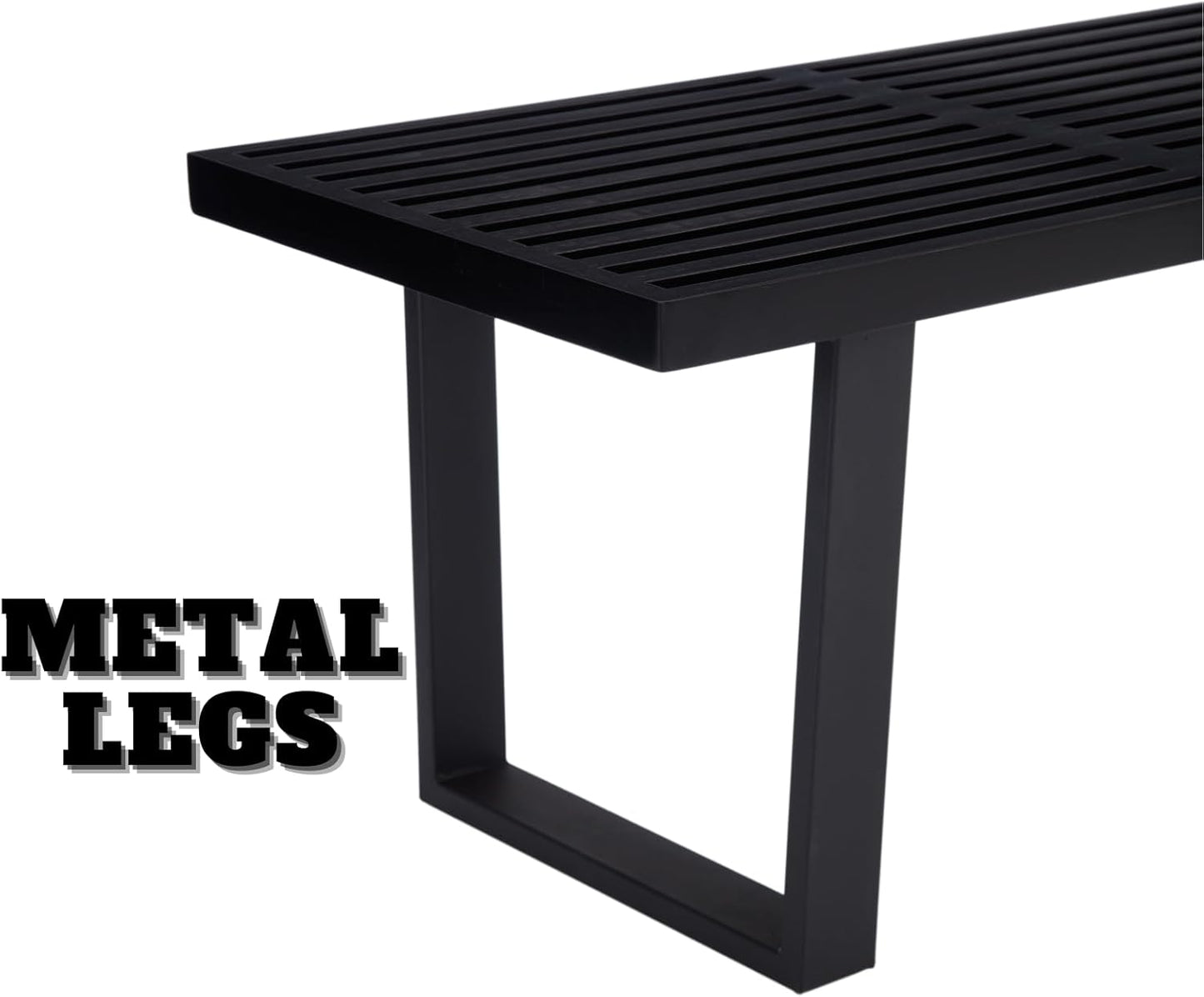 55" Black Solid Wood Entryway Bench, Modern Nelson End of Bed Bench for Bedroom W/Metal Legs, Dining Bench Long Ottoman for Front Entryway Living Room Dining Room Kitchen