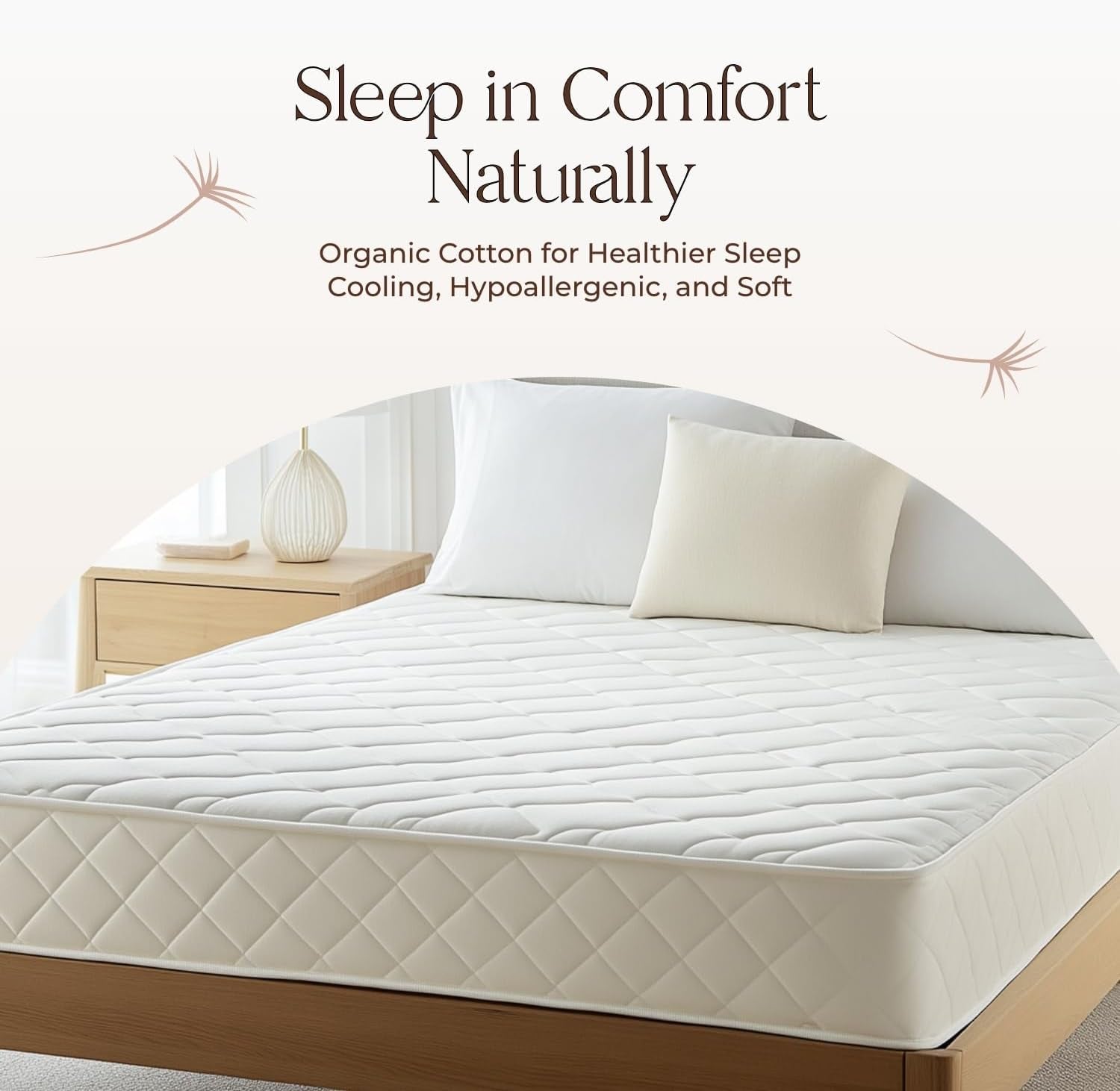 100% Cotton Organic Mattress Pad - Breathable & Cooling Mattress Protector King Size - Premium 300GSM Quilted and Machine Washable - Fairtrade & GOTS Certified Bed Protector (Ivory, King)