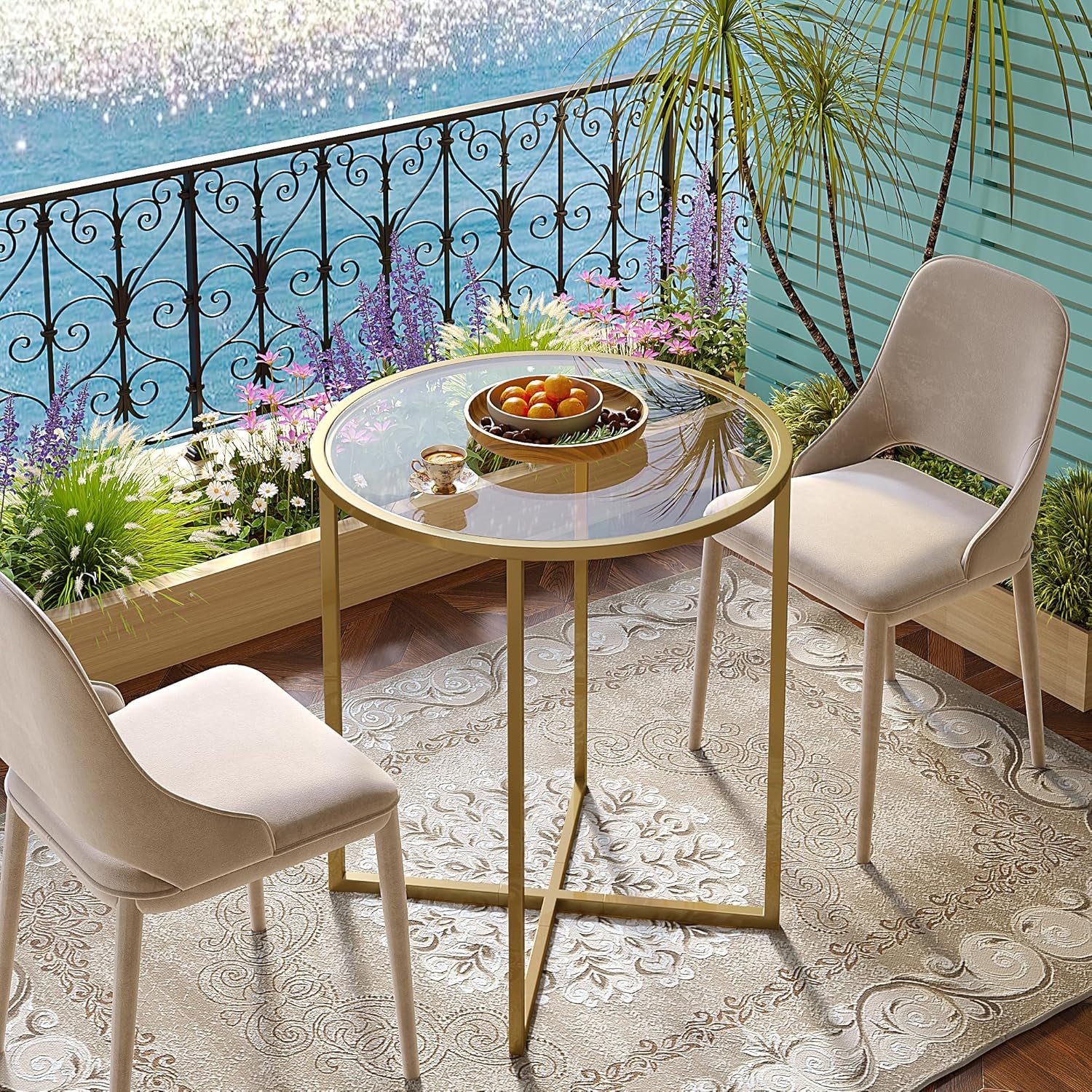 Small round Dining Table for 2,Glass Circle Kitchen Dinner Table,26.7'' Multifuntional Modern Desk for Dining Room,Office,Kitchen,Apartment,Easy Assembly,Gold