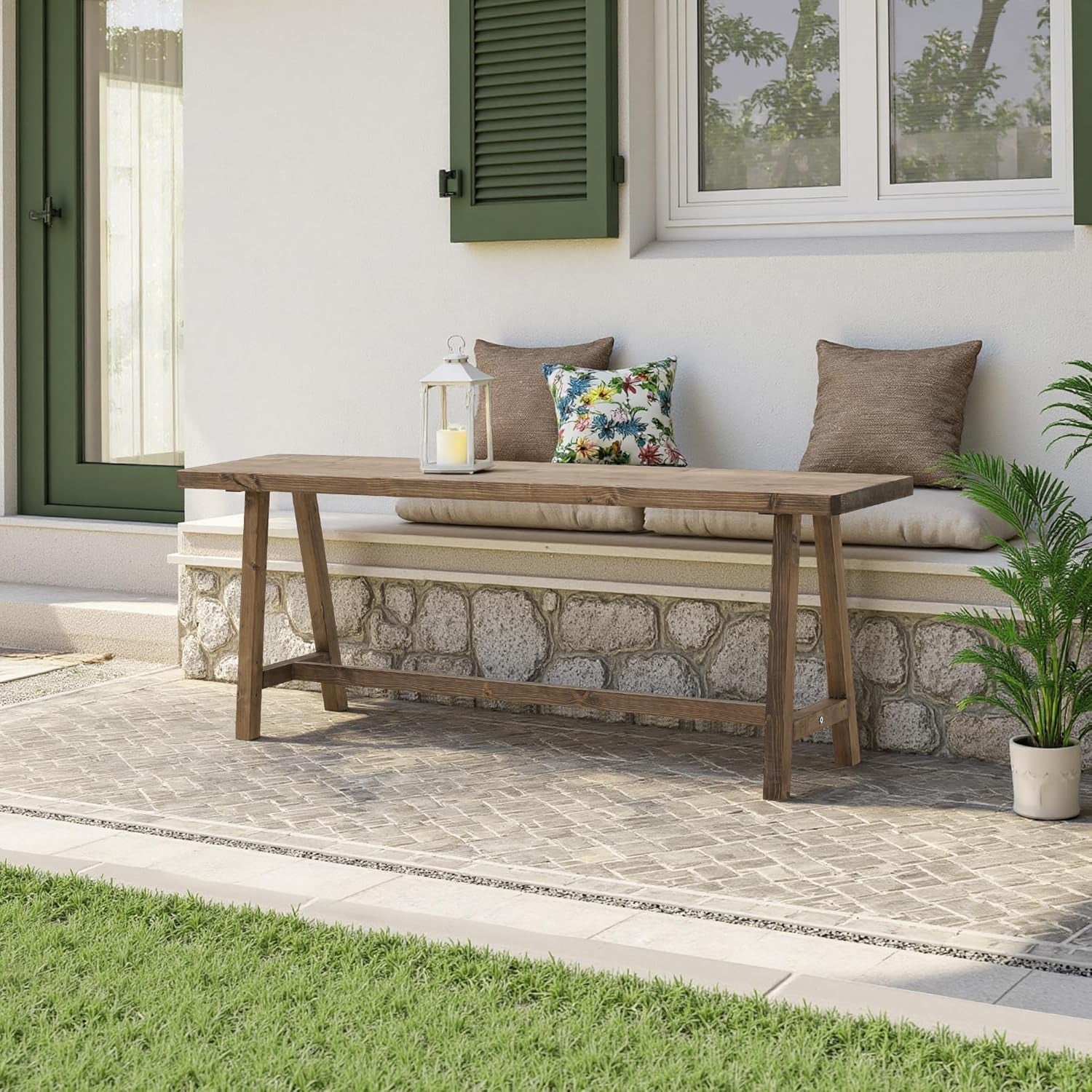 Solid Wood Bench, 47.2” Rustic Farmhouse Entryway Bench for Living Room Dining Room Hallway Closet Room, Indoors & Outdoors Bench