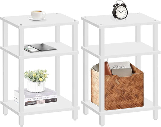 Set of 2 End Table, Side Table, Nightstand, 3-Tier Storage Shelf, Couch Table for Small Space TB01BW0492