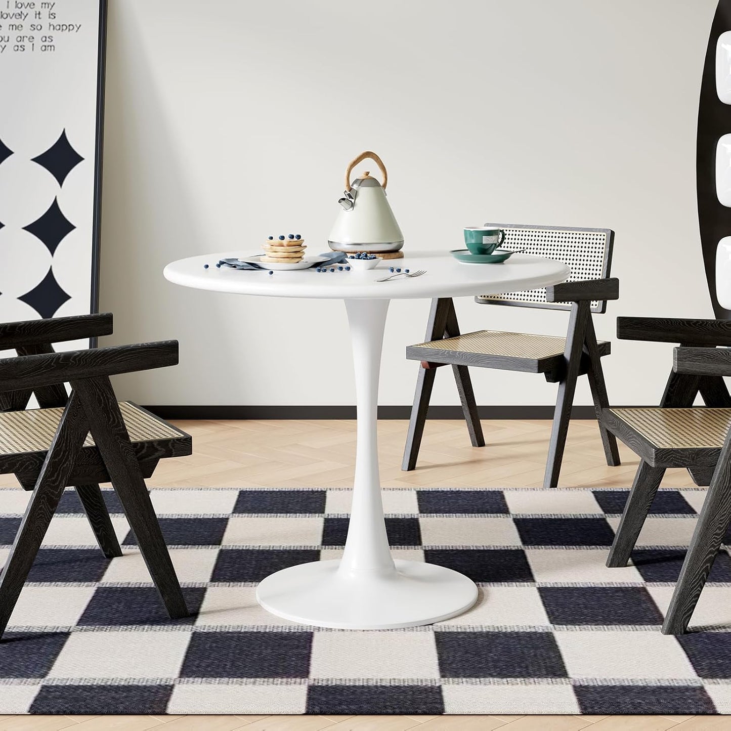 White round Dining Table for 2 Person, 24 Inch Small Tulip Table with Pedestal for Living Room, Mid Century Modern Kitchen Tables for Office, Bistro, Pub, Bar, Wood Circle Cafe Tables,Mesas De Comedor