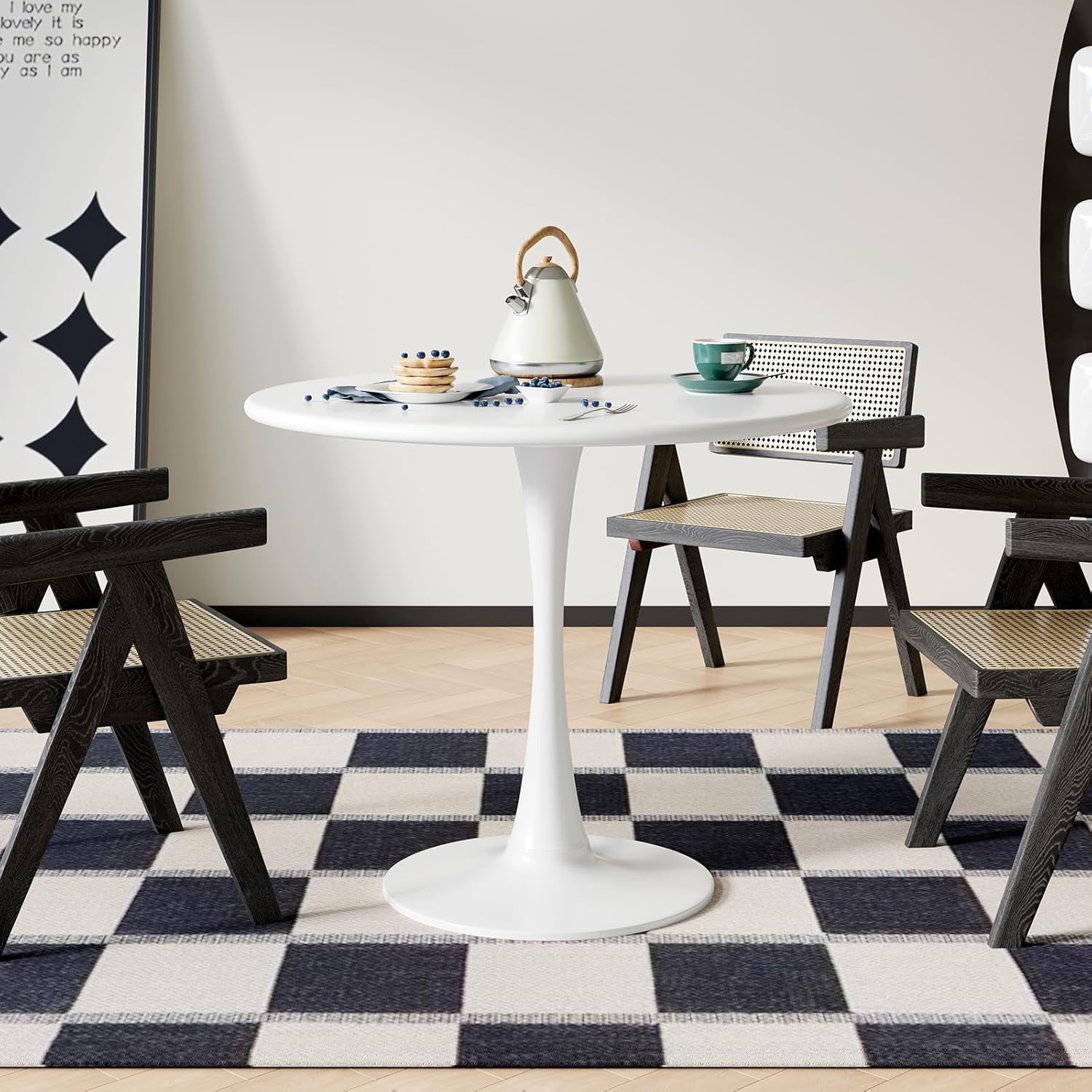 White round Dining Table for 2 Person, 24 Inch Small Tulip Table with Pedestal for Living Room, Mid Century Modern Kitchen Tables for Office, Bistro, Pub, Bar, Wood Circle Cafe Tables,Mesas De Comedor