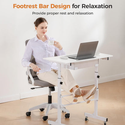 Small Standing Desk Adjustable Height Small Computer Desk Mobile Portable Rolling Laptop Table with Wheels 32" Computer Workstation Sit Stand Desks Portable Standing Table Treadmill Desks