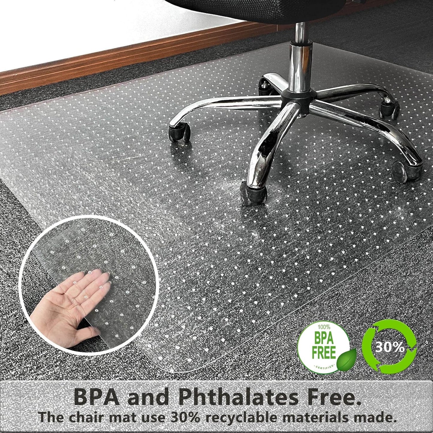 Chair Mat for Carpet - 48" X 36" Clear Plastic Floor Mat for Low Pile Carpet, Easy Glide Rolling Computer Desk Mats for Carpeted Floors, BPA and Phthalates Free (With Lip)