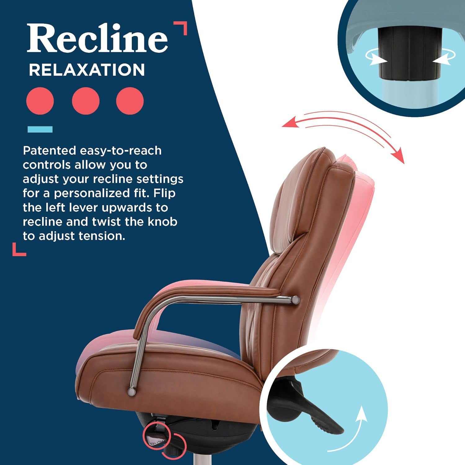 Symphony Executive Mid-Back Office Chair, Diamond Quilt Seat and Back, Pocket Coil Cushion, Padded Armrests, Ergonomic Computer Deskchair, Swivel Metal Base, Bonded Leather, Cognac/Graphite