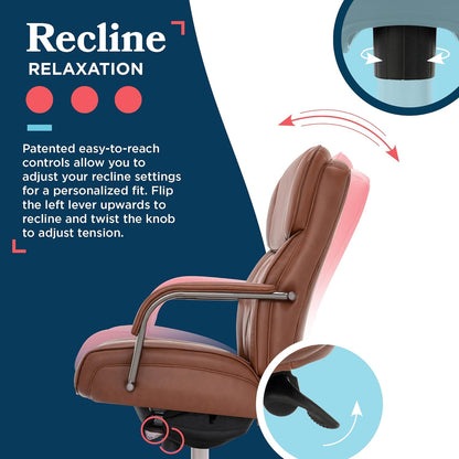 Symphony Executive Mid-Back Office Chair, Diamond Quilt Seat and Back, Pocket Coil Cushion, Padded Armrests, Ergonomic Computer Deskchair, Swivel Metal Base, Bonded Leather, Cognac/Graphite