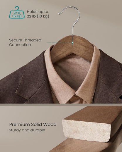 Extra Wide Wooden Suit Hangers, Set of 10 Clothes Hangers, Swivel Hooks, Non-Slip Bars, for Outfits, Suits, Coats, Shirts, Dresses, Walnut Color UCRW050KZ01