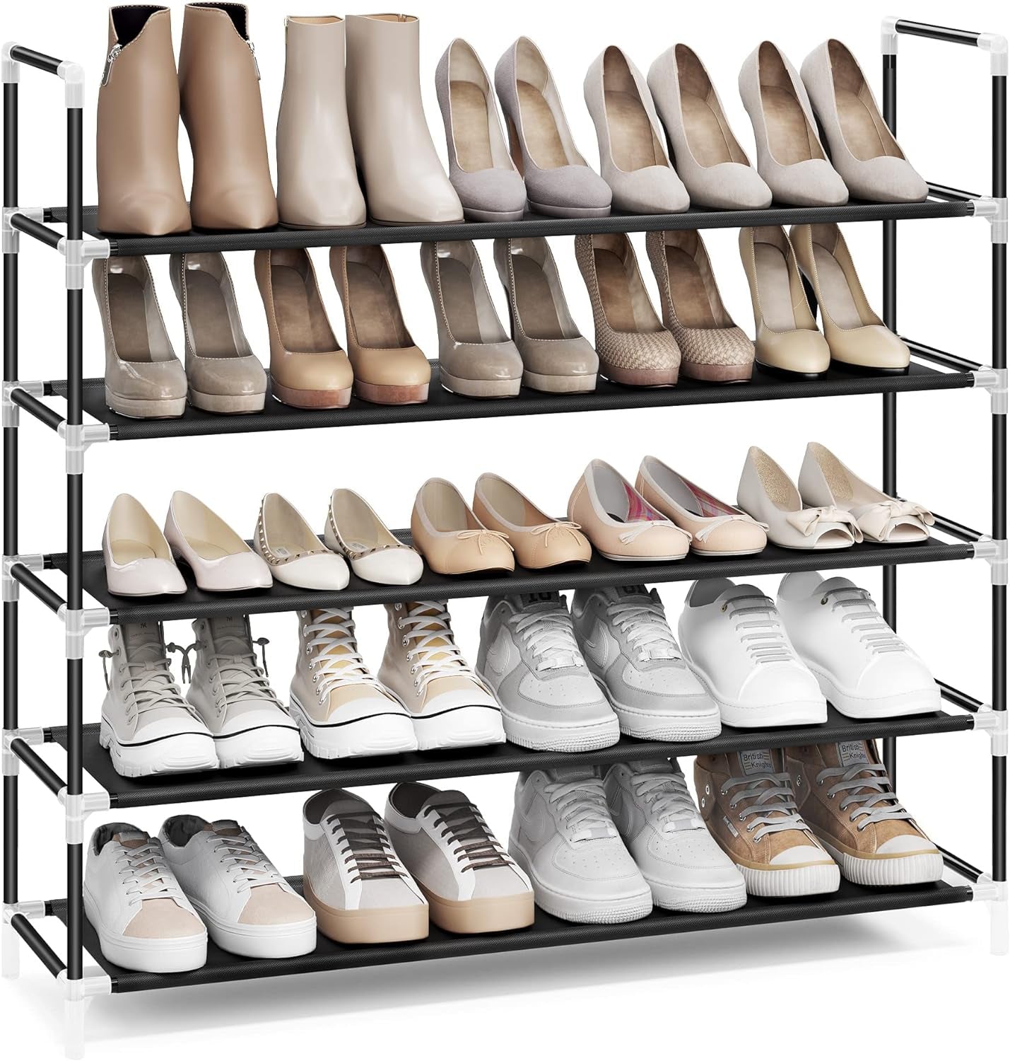 5-Tier Shoe Rack, Shoe Storage for Hallway Closet, Slim and Space-Saving, Metal Frame, Non-Woven Fabric Shelves, Black ULSH55H