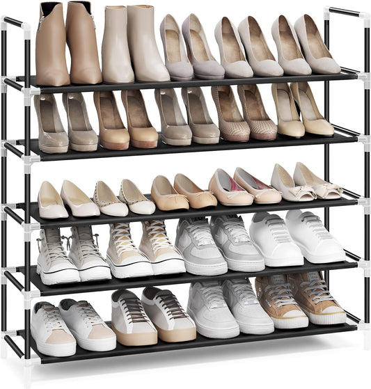 5-Tier Shoe Rack, Shoe Storage for Hallway Closet, Slim and Space-Saving, Metal Frame, Non-Woven Fabric Shelves, Black ULSH55H