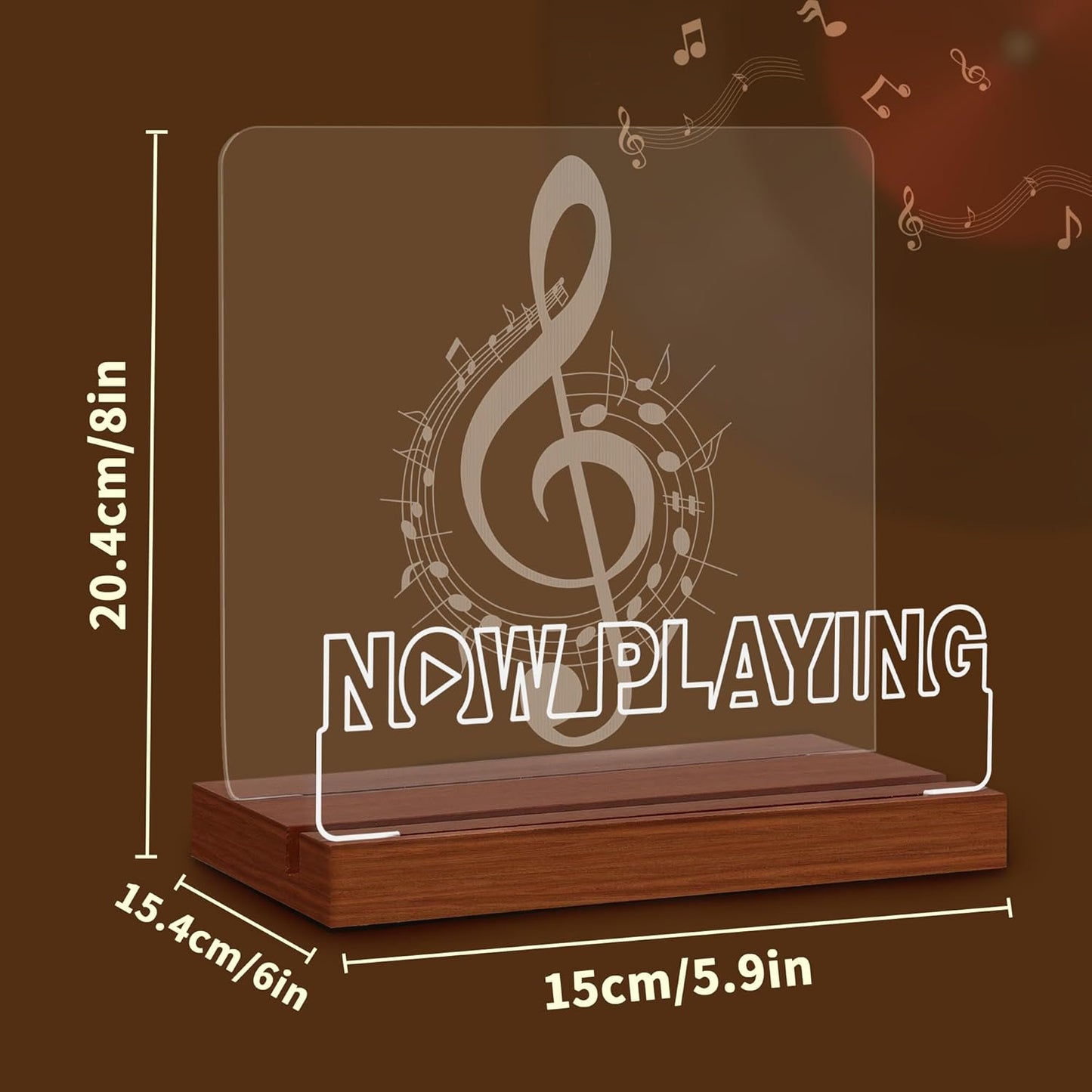 Now Playing Vinyl Record Stand, Light up Record Holder Stand Display Decor, LED Wooden Base with Soft Warm White Lights,Vinyl Album Storage Gifts for Music Lovers Room Decor