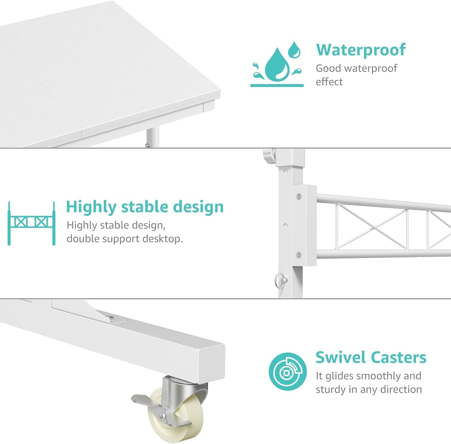Small Portable Treadmill Walking Pad Desk on Wheels, 32 Inch White Adjustable Height Mobile Rolling Standing Teacher Desks, Couch Sofa Side Laptop Stand up Table for Bedroom, White
