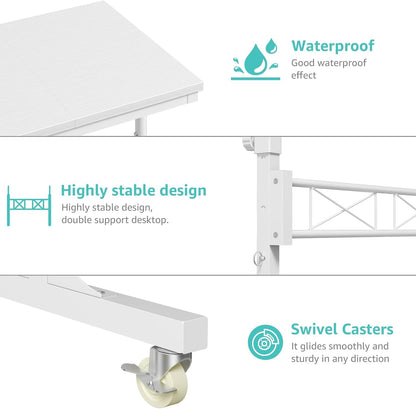 Small Portable Treadmill Walking Pad Desk on Wheels, 32 Inch White Adjustable Height Mobile Rolling Standing Teacher Desks, Couch Sofa Side Laptop Stand up Table for Bedroom, White