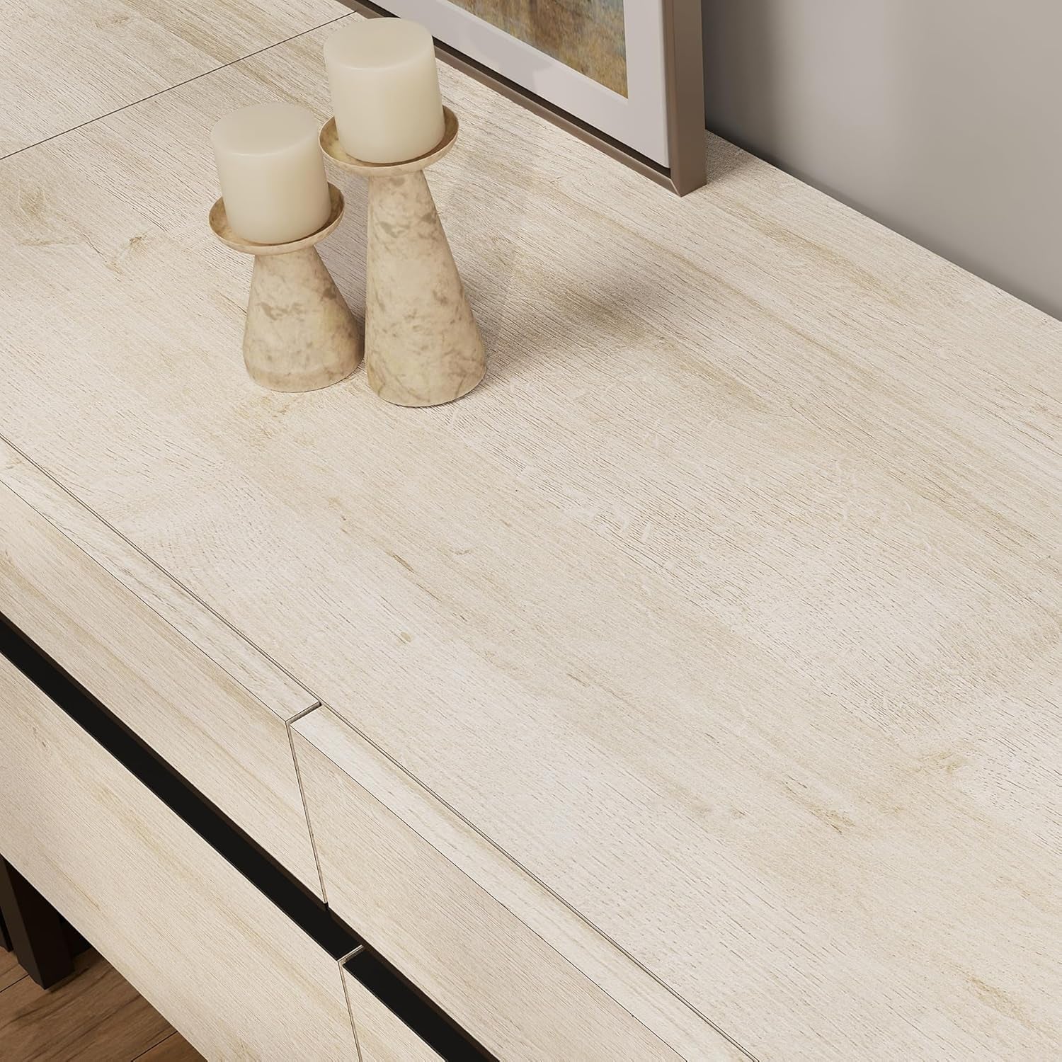 Modern TV Stand for Tvs up to 110 Inch, 3 in 1 Wood Entertainment Center Console Table with Adjustable Shelves and Metal Base for Living Room, Bedroom, Light Oak