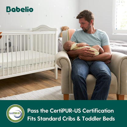 Breathable Crib Mattress, Dual-Sided, Memory Foam, Waterproof, Removable and Machine-Washable Cover, for Toddler and Baby 52" X 27.5"