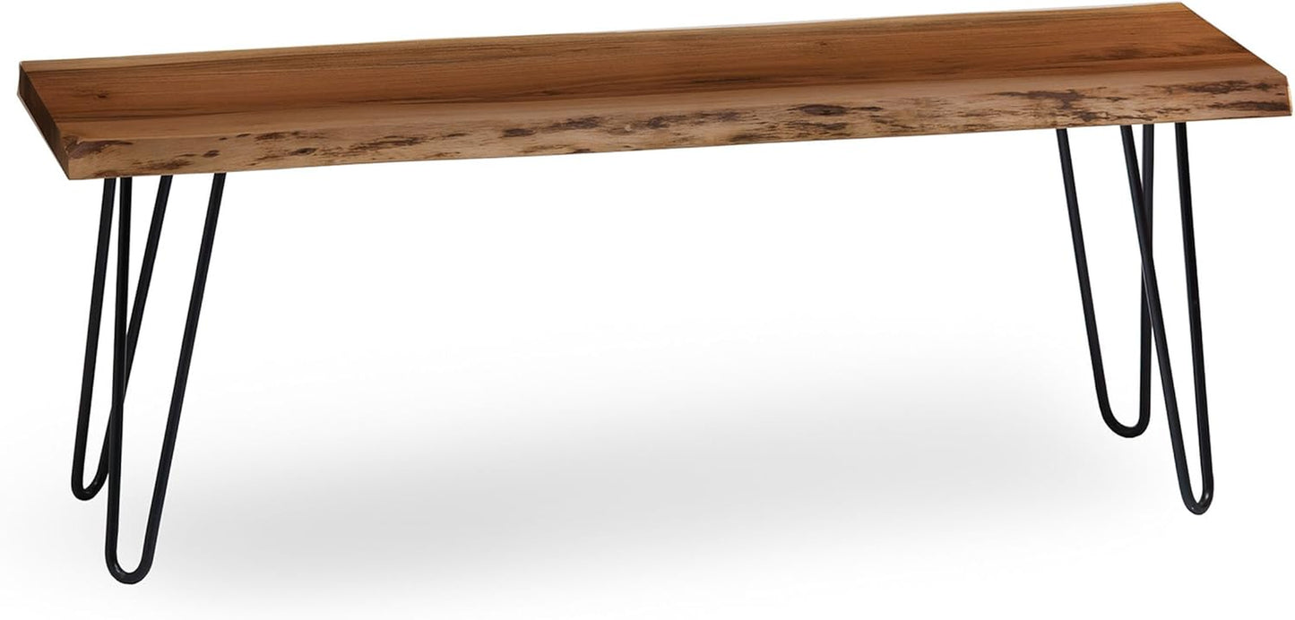 48” Live Edge Dining Bench – Rustic Industrial Farmhouse Solid Acacia Wood with Metal Hairpin Legs – Ideal for Dining Room, Kitchen, or Entryway