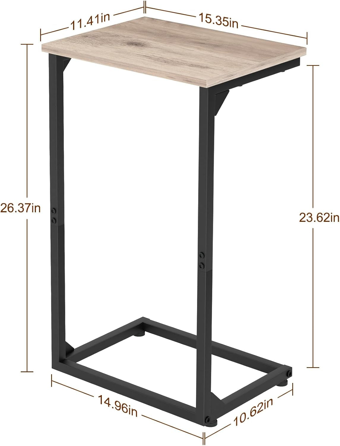 C Shaped End Tables Set of 2, Couch Side Tables That Slide Under, TV Trays for Living Room, Bedroom, Small Space, Sofa, Grey HET02BGY