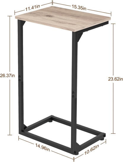 C Shaped End Tables Set of 2, Couch Side Tables That Slide Under, TV Trays for Living Room, Bedroom, Small Space, Sofa, Grey HET02BGY