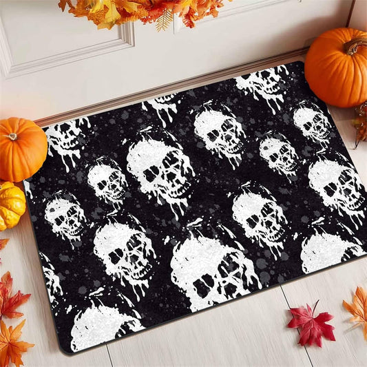 Halloween Door Mat for Indoor Outdoor Home Decor Non-Slip Rug Stylized Skull Pattern Welcome Matt Perfect for Front Door and Entryway Easy Clean, 16" X 24" Inch