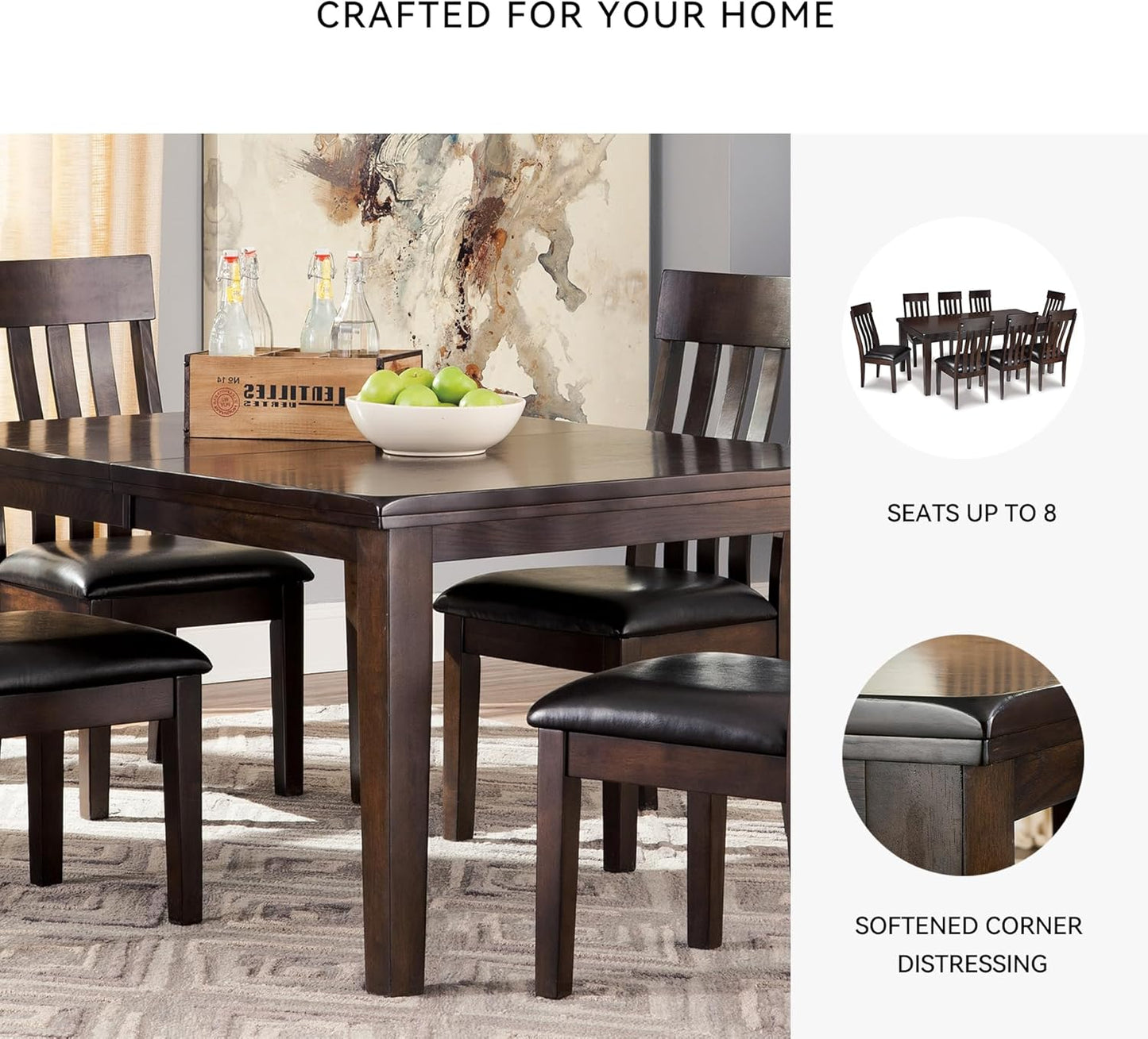 Haddigan Traditional Rectangular Dining Extension Table, Seats up to 8, Dark Brown