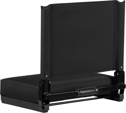 Grandstand Portable Stadium Seat for Bleachers or Benches, Folding Padded Stadium Chair with Carrying Handle, 500 Lb. Weight Capacity, Black