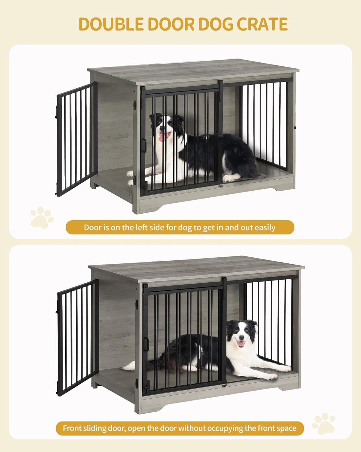 39.3" Dog Crate Furniture with Barn Door, Heavy Duty Dog Kennel Indoor with 2 Doors, Wooden Pet Cage End Table for Large Small Medium Dogs, Anti-Chew Anti-Escape, Rustic Brown DFC02301B