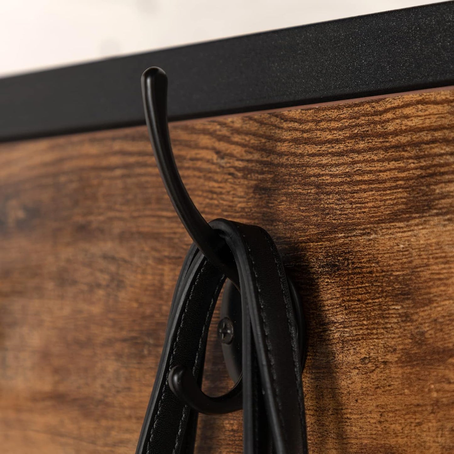 4-Tier Corner Industrial Hall Tree, Freestanding Entryway Coat Storage Rack with Hooks and Wooden Storage Shelves, Black