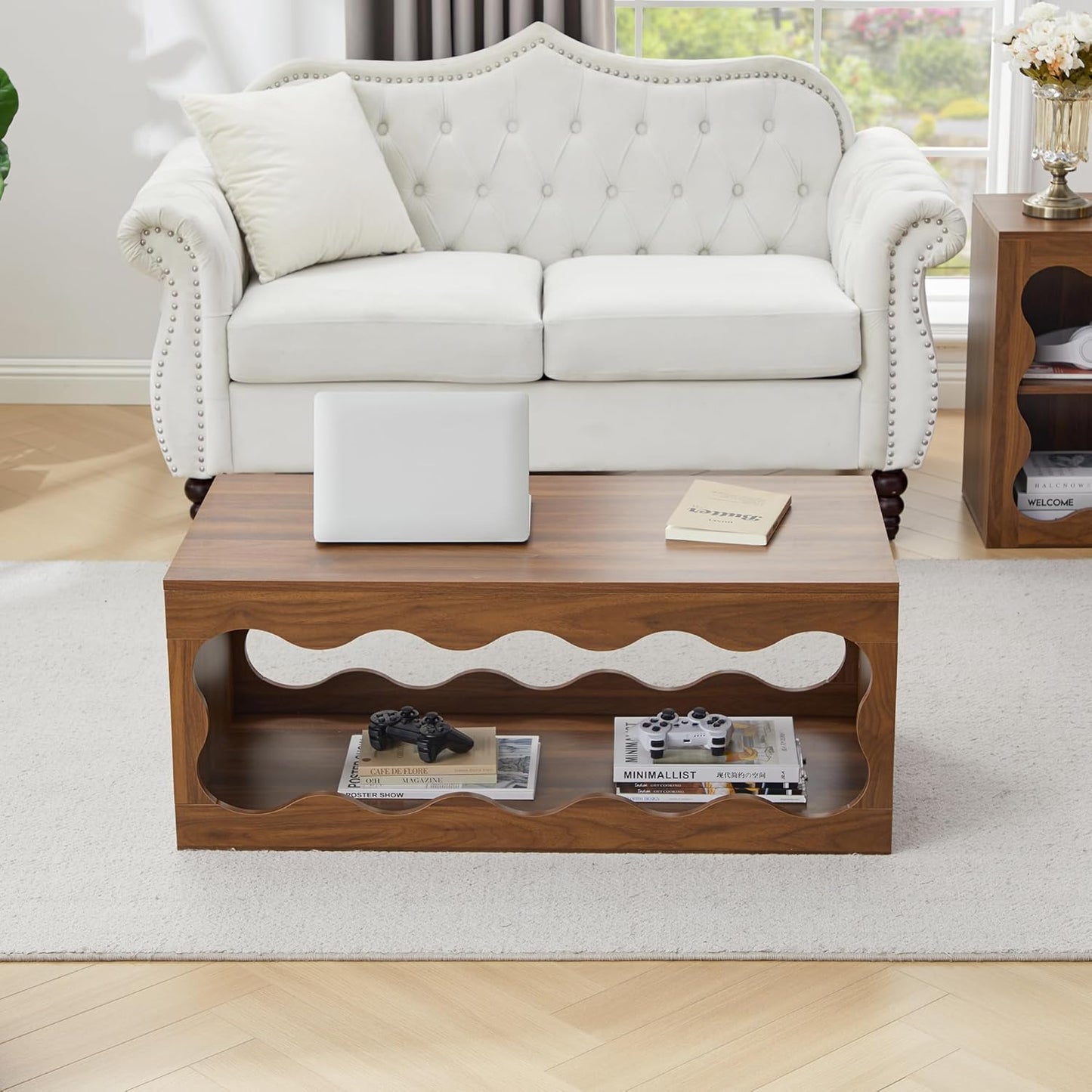 Coffee Tables for Living Room, 39" Small Rectangle Wood Coffee Table with Storage, Modern Minimalist Center Table for Small Spaces, Unique Cocktail Tea Middle Tables for Home Office, Bedroom