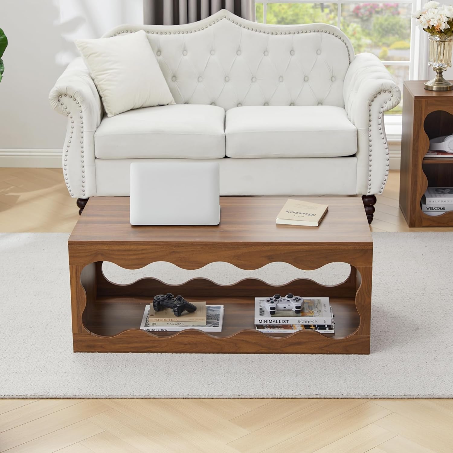 Coffee Tables for Living Room, 39" Small Rectangle Wood Coffee Table with Storage, Modern Minimalist Center Table for Small Spaces, Unique Cocktail Tea Middle Tables for Home Office, Bedroom