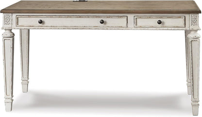 Realyn Cottage L-Shaped Distressed 2-Piece Home Office Desk with Power Supply and USB Ports, White & Light Brown