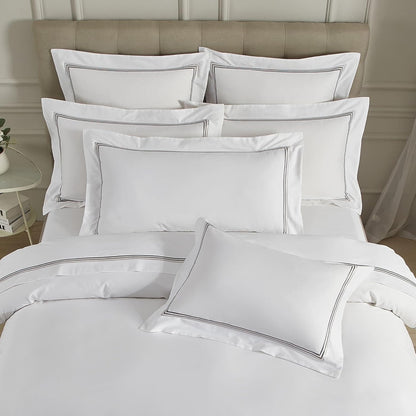 White Pillow Shams King Size Set of 2, 100% Cotton Luxury Hotel 3-Lines Embroidered Pillowcases, 400TC Sateen Weave Decorative Pillow Cases with Envelope Closure for Bedding, 20X36 Inches