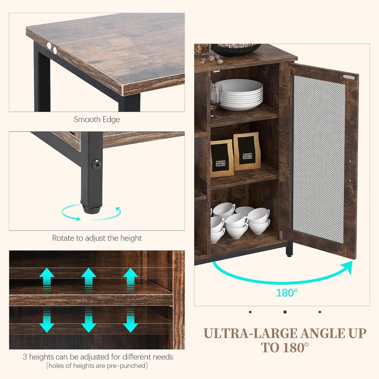 Mini Coffee Bar Cabinet with Storage, 27.5'' Small Kitchen Bar Table, Cute Corner Bar Cabinet for Tea, Buffet Sideboard Cabinet for Dining Room, Farmhouse Coffee Station for Wine (Brown)