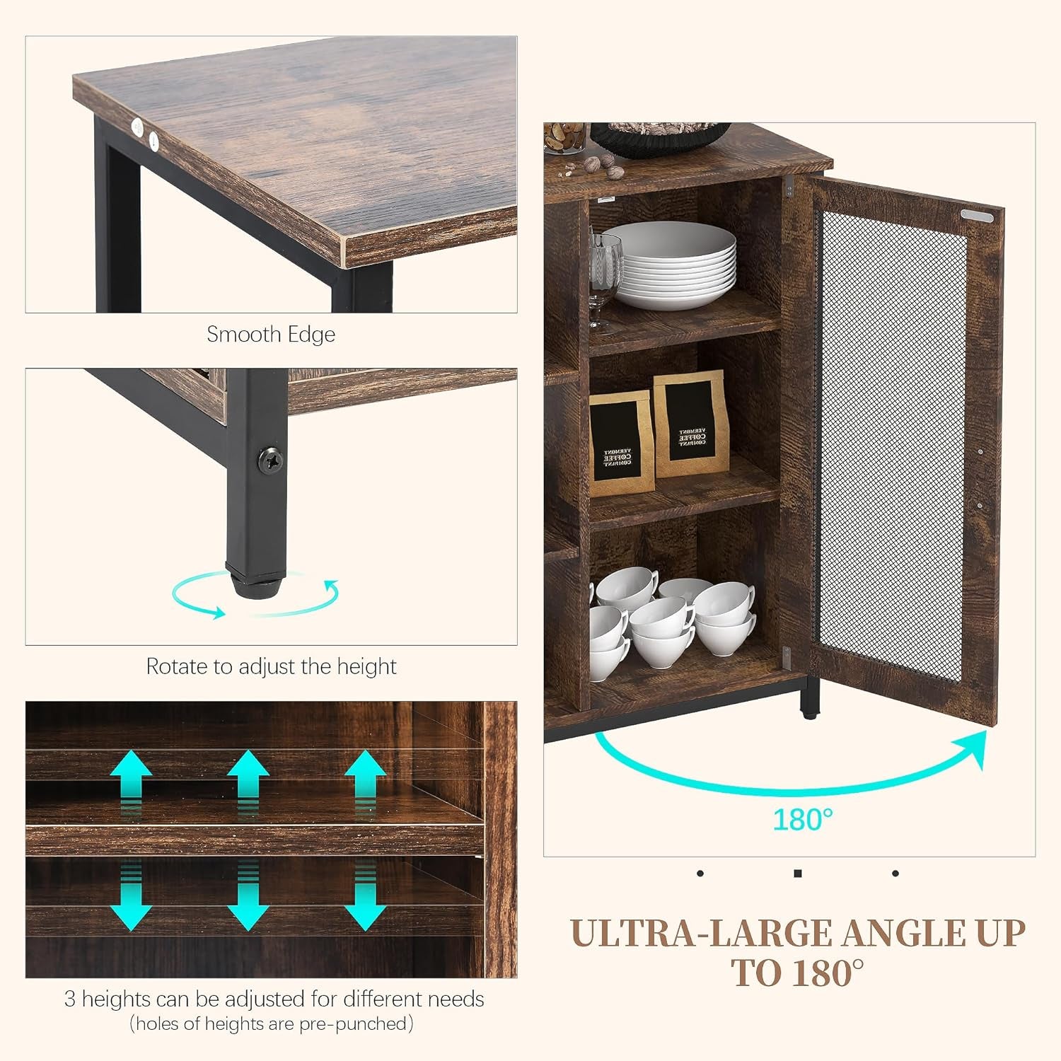 Mini Coffee Bar Cabinet with Storage, 27.5'' Small Kitchen Bar Table, Cute Corner Bar Cabinet for Tea, Buffet Sideboard Cabinet for Dining Room, Farmhouse Coffee Station for Wine (Brown)