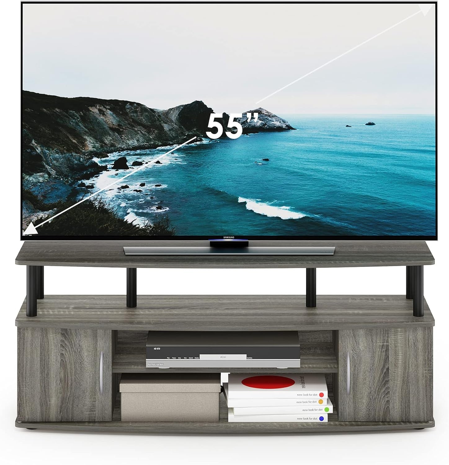 JAYA Large Entertainment Stand for TV up to 55 Inch, French Oak Grey/Black