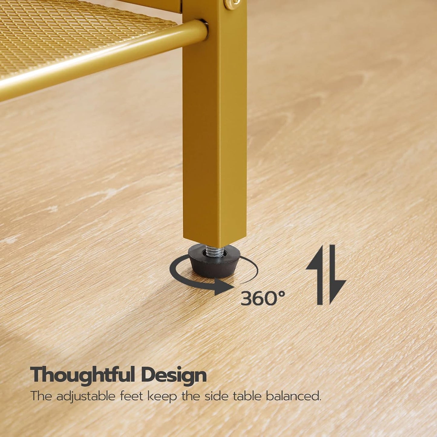 Side Table, 3-Tier Tall End Telephone Table with Adjustable Mesh Shelves, Small Entryway Stand for Living Room Bedroom Hallway or Office, White and Gold DW01DH01G1