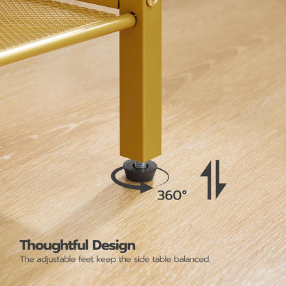 Side Table, 3-Tier Tall End Telephone Table with Adjustable Mesh Shelves, Small Entryway Stand for Living Room Bedroom Hallway or Office, White and Gold DW01DH01G1