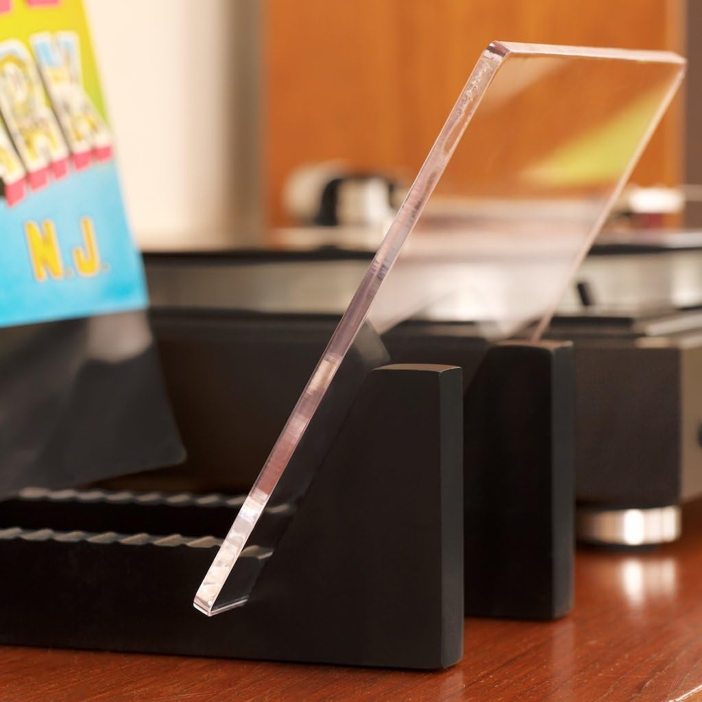 Vinyl Record Storage - Solid Wood with Crystal Clear Acrylic Holder - Premium Design, Perfect 12" Lps or 7" Singles Display Unit - Stores and Supports up to 50 Albums (Modern Black)
