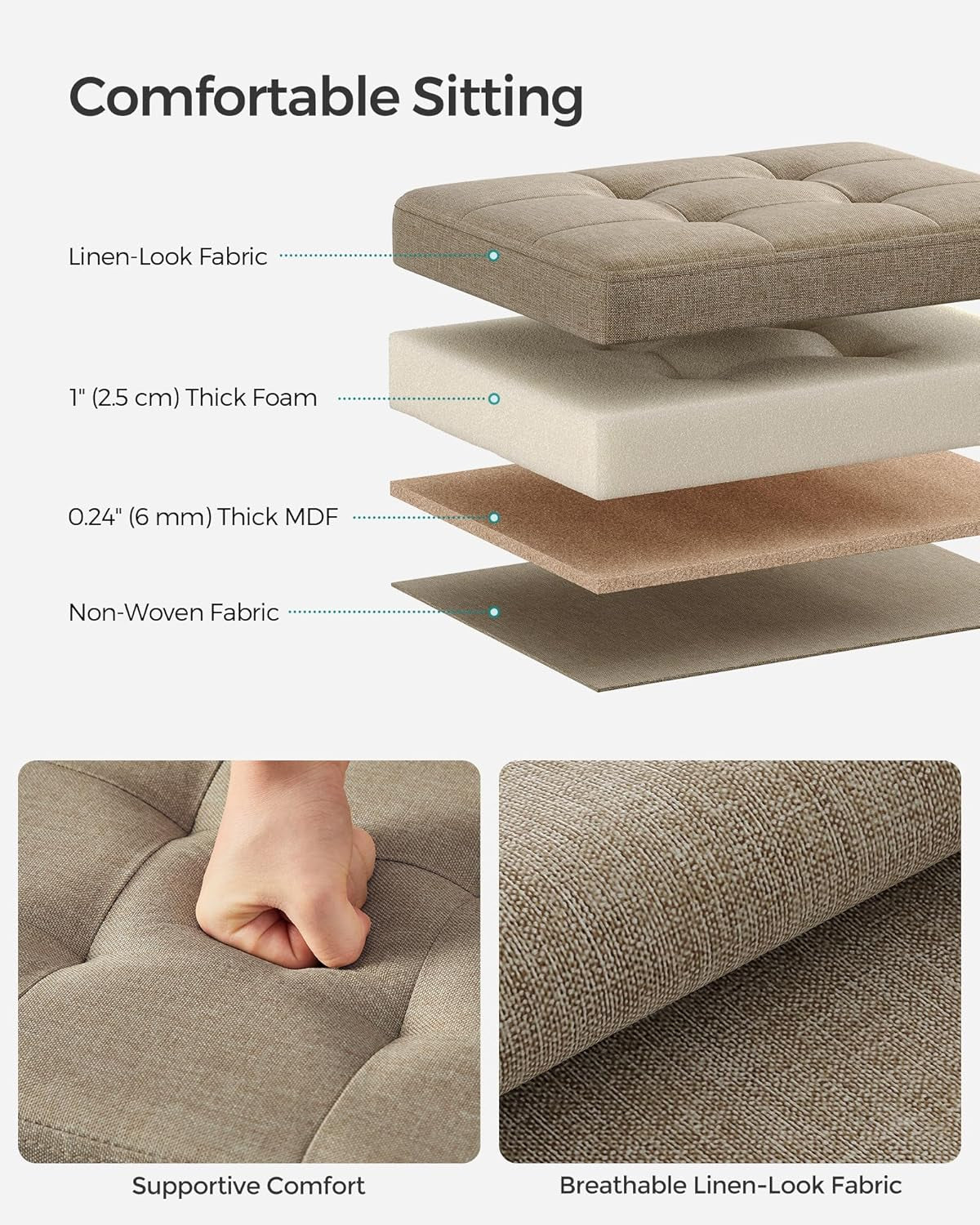 MAZIE Collection - Small Folding Storage Ottoman, Foot Rest Stool, 12.2 X 16.1 X 12.2 Inches, 286 Lb Load Capacity, for Living Room, Bedroom, Home Office, Dorm, Light Taupe ULSF102K01