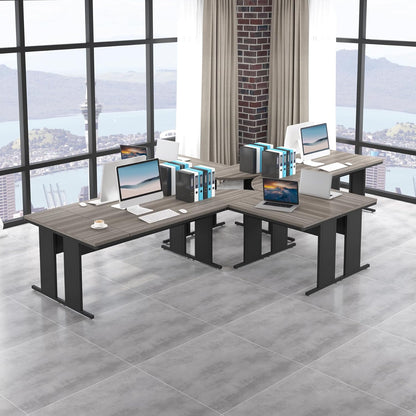 83-Inch Large L Shaped Desk, Reversible Executive Office Desk, Modern Corner Computer Table Business Workstation for Home Office (Grey)