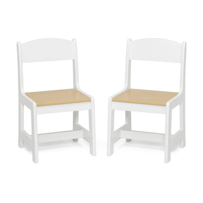 Mysize Kids Wood Table and Chair Set (2 Chairs Included) - Ideal for Arts & Crafts, Snack Time, Homeschooling, Homework & More, Bianca White/Natural