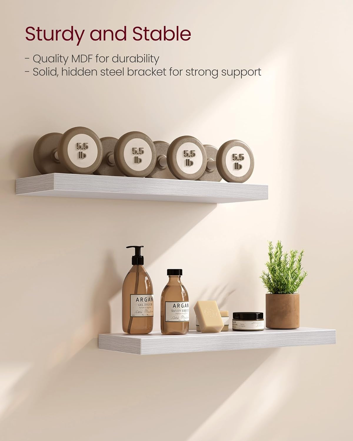 Floating Shelf, Single Wall Shelf for Storage and Display, Wall Mounted, 7.9 X 23.6 X 1.5 Inches, Shelf for Wall Decor, Living Room, Study, Kitchen, Maple White ULWS026W44