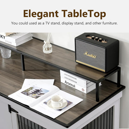 Large Dog Crate Furniture TV Stand, Wooden Pet Kennel with Double Doors, Indoor Furniture Style Dog House End Table, 1861 (Light Grey)