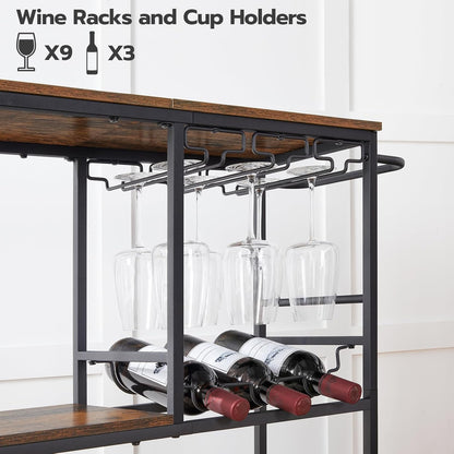 Bar Cart for the Home, 29.5 Inches 3-Tier Serving Cart with Wheels, Rolling Kitchen Cart with Wine Rack and Glass Holder for Living Room, Party, Bar, Rustic Brown and Black BF21TC01G1