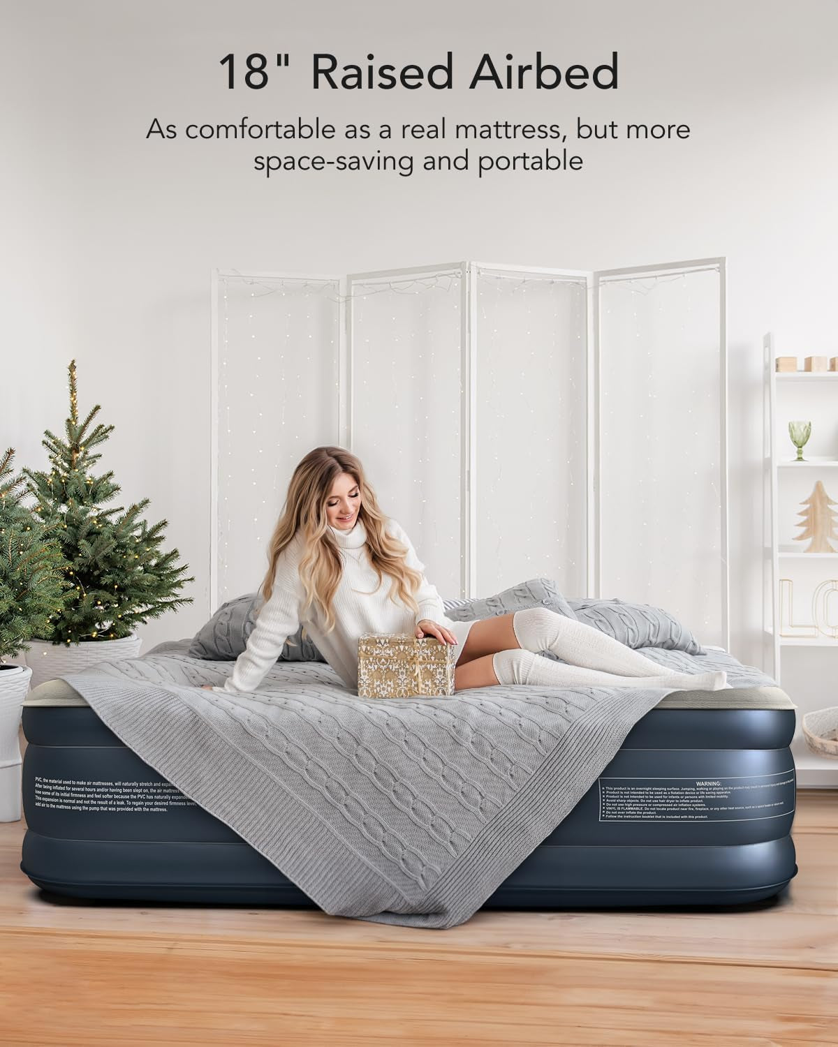 Queen Air Mattress with Built in Pump, 18 Raised Comfort Inflatable Blow up Mattress, Upgraded Support Structure Portable Air Bed for Camping, Guests and Home, Colchon Inflable, 650Lbs Max