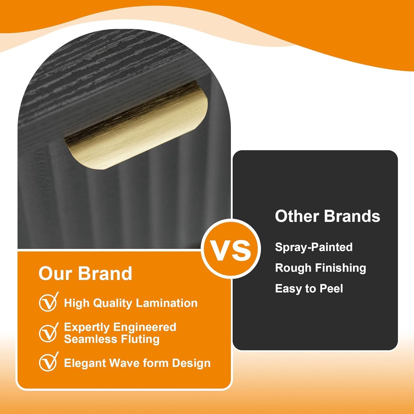 Fluted Nightstand Charging Station,Wood Modern Night Stands Storage Cabinet for Bedroom, Black Bedside Table with Drawers